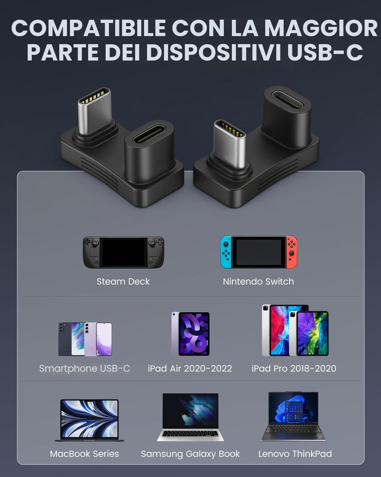 Moko 2 Pezzi Adattatori USB C a USB, 180° Adattatore USB C Maschio a USB-C Femmina a Forma di U, Connettore USB C con Ricarica Rapida per Steam Deck Switch PC Tablet Telefono