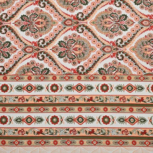 Image of 100% Cotton Single Bedsheet with 1 Pillow Cover | 240 TC Pure Cotton Flat Bed Sheet | Traditional Jaipuri Printed Bedding Set | Soft & Breathable | 60 x 90 Inch (Rangmahal Single 26)