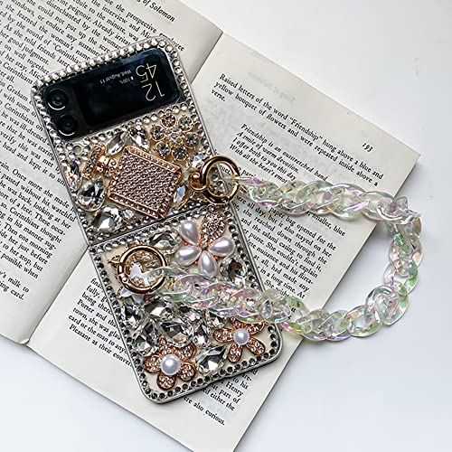 Poowear Case For Samsung Galaxy Z Flip 3 With Lanyard,Luxury Bling Diamond Rhinestone Gemstone 3D Perfume Bottle And Flower Gemstone Cover Case For Women Girls With Galaxy Z Flip 3 5G  thumb #2