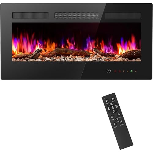 Sweetcrispy 36” Electric Fireplace Insert, 1500W Wall Mounted & Recessed Fireplace, Freestanding Fireplace Heater with Remote & Touch Panel Control, Adjustable Flame Effect, 12H Timer for Indoor use