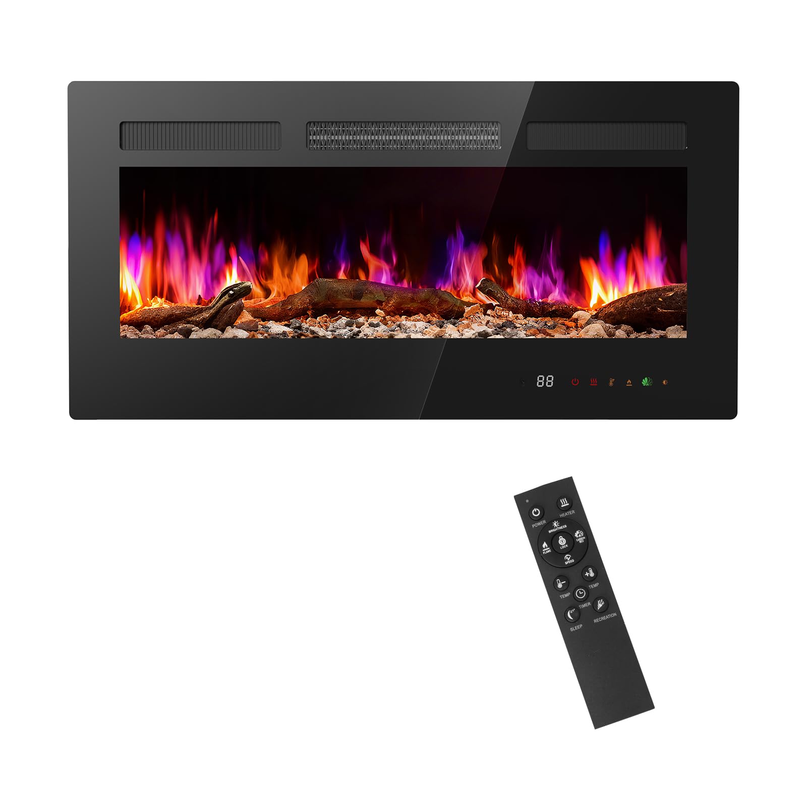 Sweetcrispy 36” Electric Fireplace Insert, 1500W Wall Mounted & Recessed Fireplace, Freestanding Fireplace Heater with Remote & Touch Panel Control, Adjustable Flame Effect, 12H Timer for Indoor use