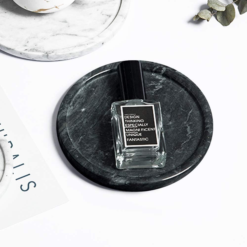 Circular Marble Stone Decorative Tray for Counter, Vanity, Dresser, Nightstand or Desk, Diameter 9-5/8 Inches