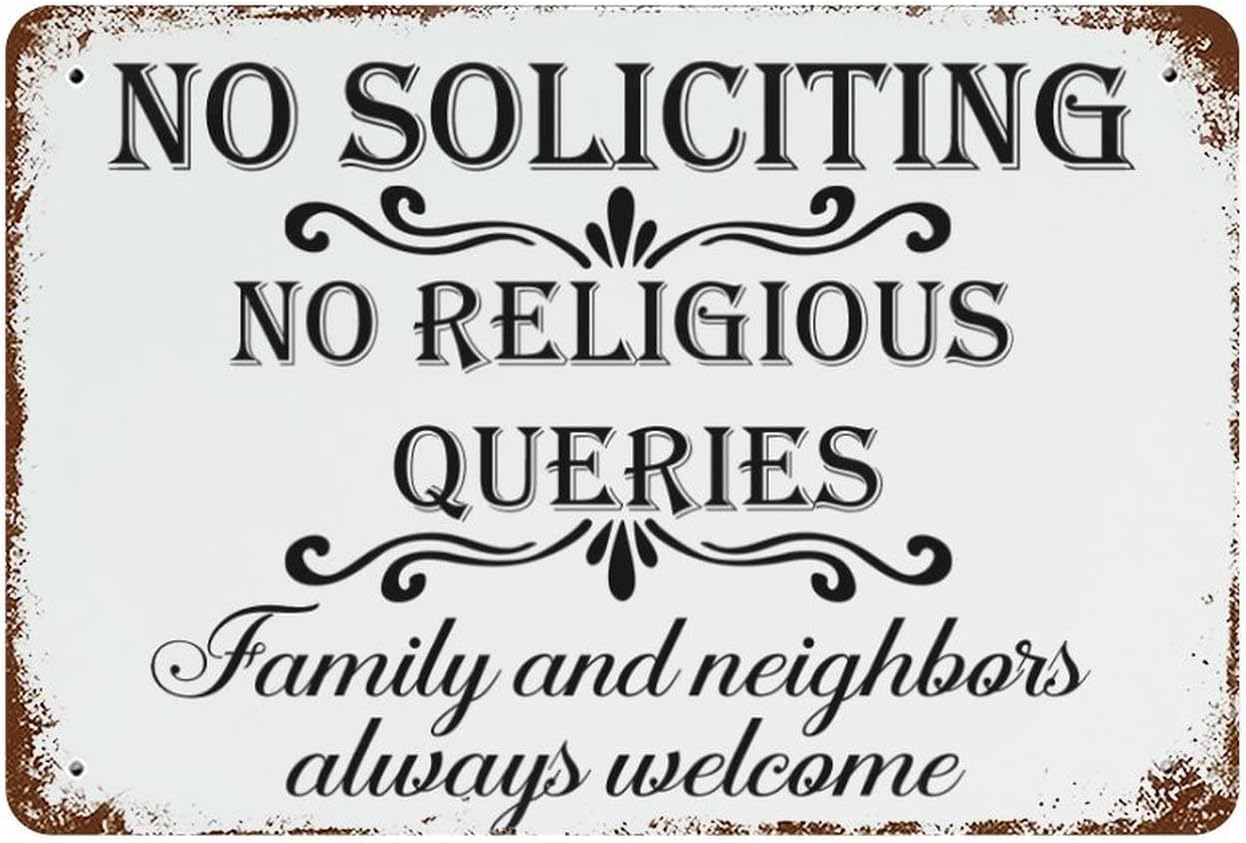 Kwqdozf Tin Sign 14 8X12 Inch Vintage Sign No Soliciting No Religious Queries Funny Tin Sign Fo