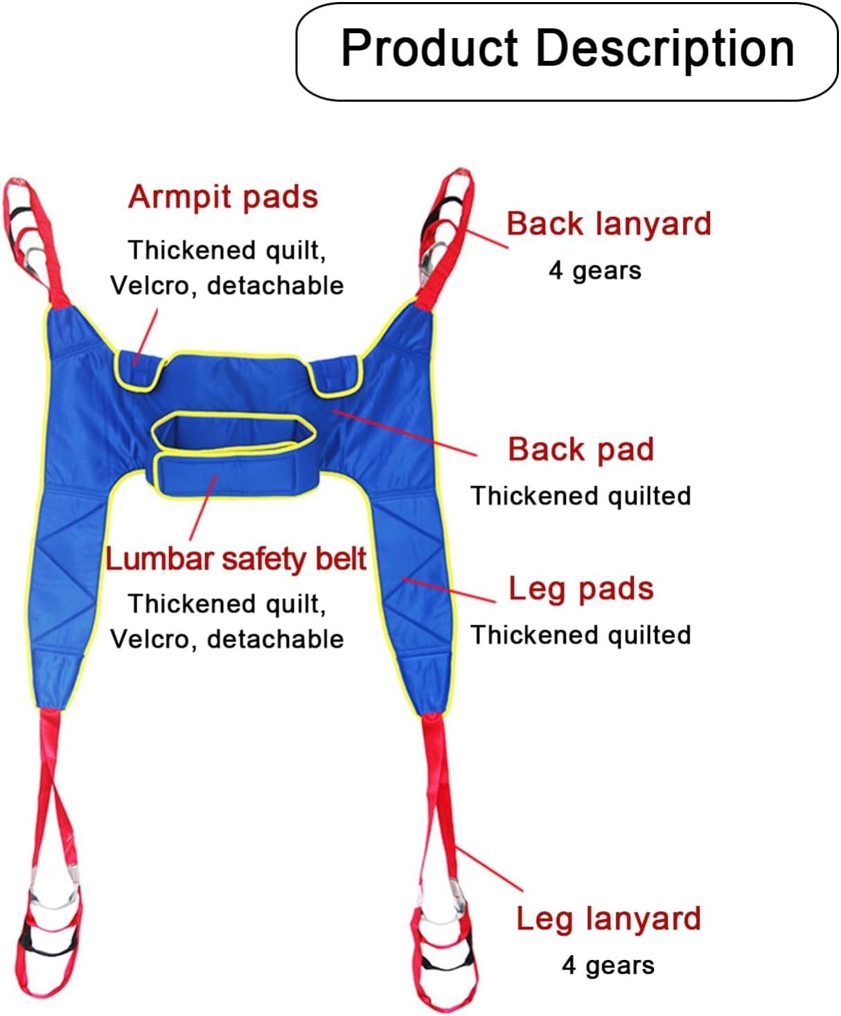 Arnes Gruas para Enfermería Personas Mayores,Ayudas Dinámicas Arnés con Cinturón de Protección de Cintura Engrosado,Arnés Elevación Paciente Cuerpo Comple,Eslinga Médica,Carga-230kg(Large)