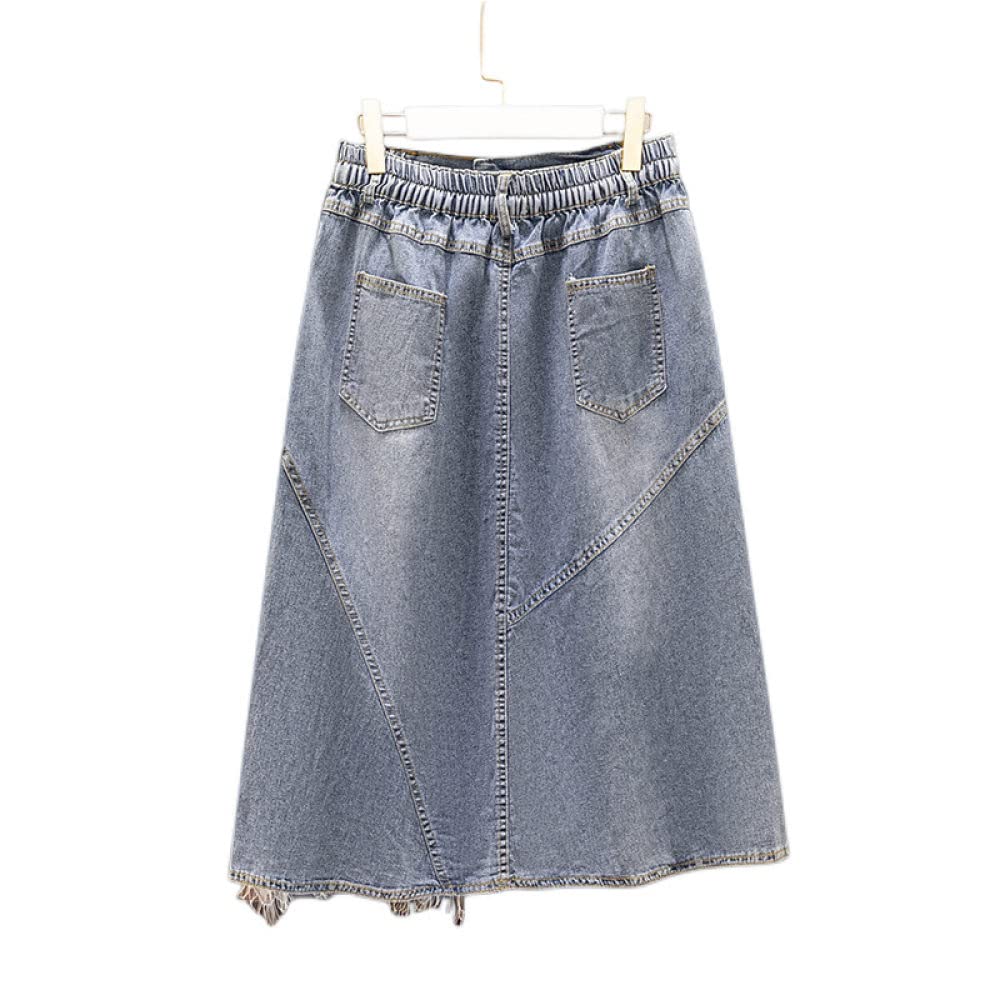Gonna Donna,Gonna Midi da Donna Gonna Diritta in Denim Elasticizzato A Vita Alta Elastica con Tasca A-Line Increspato Plus Size al Ginocchio Gonne Lunghe per Ragazze Signore,XL