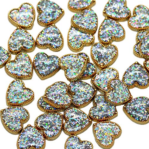 Gold Resin Heart Cabochons 50pcs, Flat Back Glitter Embellishments 1.3cm - Image 2