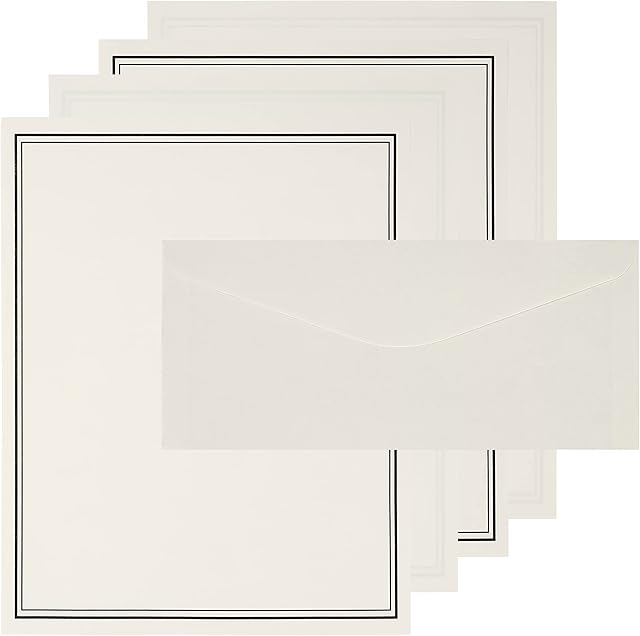 Belle Vous Writing Stationery Paper with Envelopes (72 Pieces) - 48 Premium Letter Size Sheets, 24 Envelopes - Vintage Paper Set for Invitations, Letter Writing, Thank You Letters, and More
