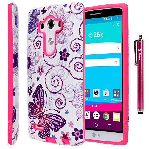 LG G4 Case, Style4U Butterfly Design Slim Fit Hybrid Armor Case for LG G4 with 1 Style4U Stylus [Butterfly Hot Pink]