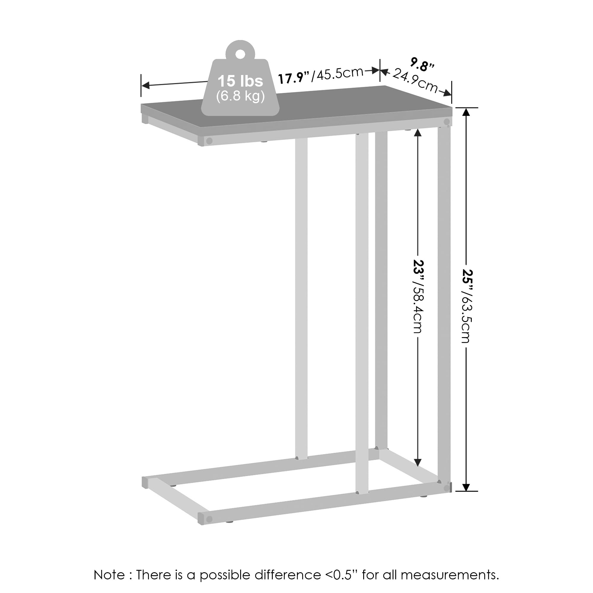 Furinno C-SHAPED Side Table, Tavolino Laterale con Struttura in Metallo, Comodino, Tavolino da Letto, per Soggiorno, Camera da Letto, French Oak Grey