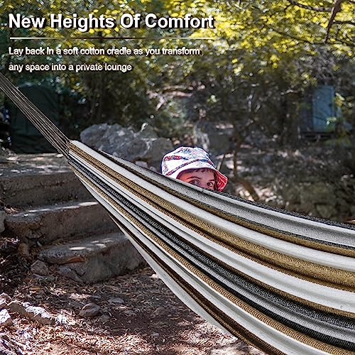 SZHLUX Double Hammock,Cotton Hammock Portable Hammock with Carry Bag,Perfect Camping Outdoor/Indoor Patio Backyard,Coffee - Image 6