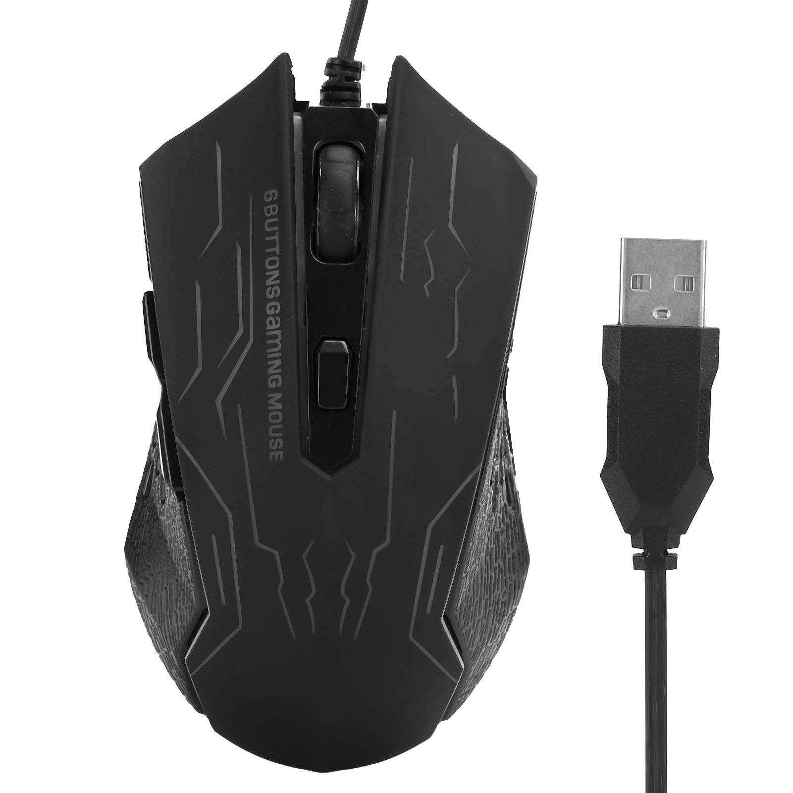 fasient1 Wired Gaming Mouse, 7 Color Effect, Adjustable DPI(1200160024003200), 6 Keys, for Laptop PC Compuer - Black(with Sound)