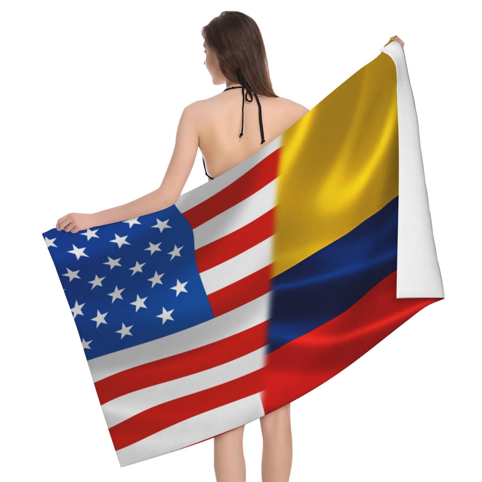 HLBSDM Microfiber America Flag and Colombia Flag Beach Towel Quick Dry Soft Sand Free Beach Towels for Pool Swim Beach Lightweight Thin Towels