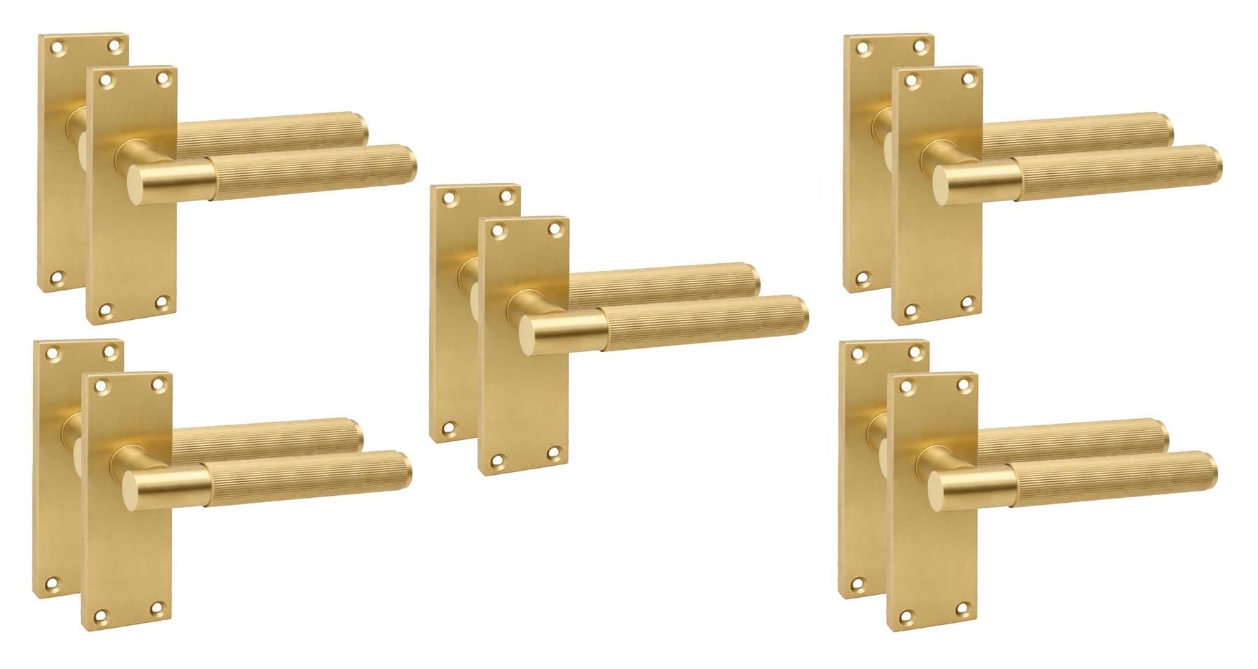 Golden Grace 5 Pairs Victorian T-Bar Linear Design Interior Door Handle Satin Brass Finish 120 x 40mm