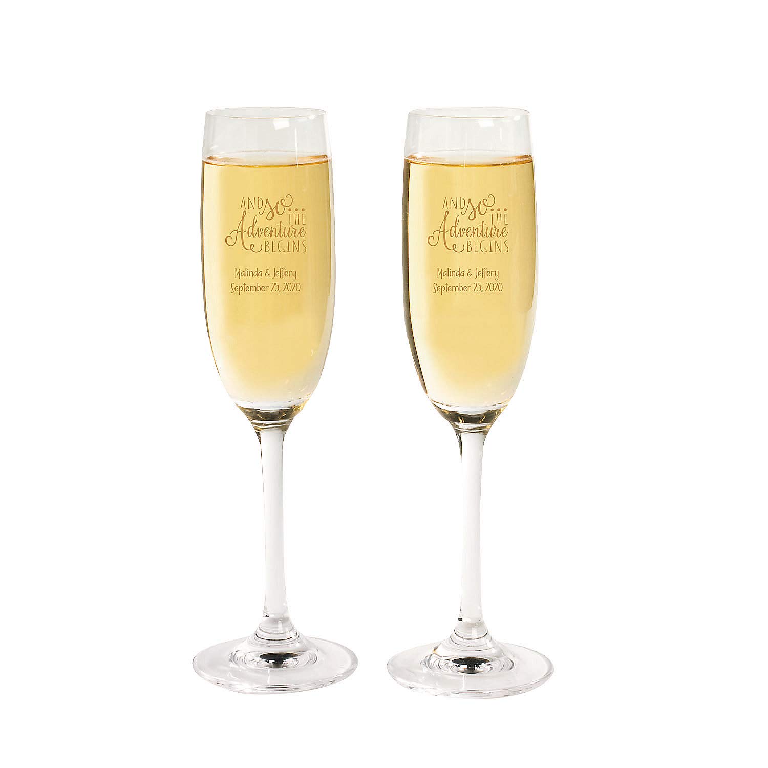 Fun Express Personalized Adventure Wedding Champagne Flutes - Home Decor - 2 Pieces