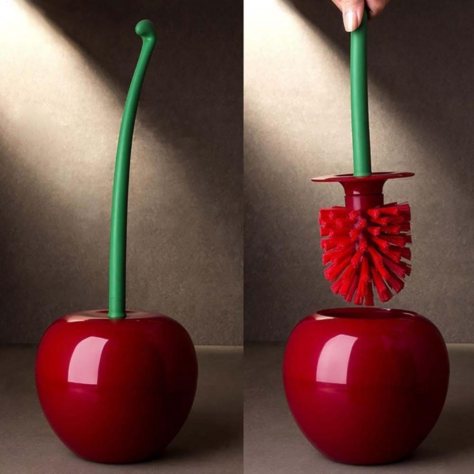 Set Scopino E Portascopino Per WC A Forma Di Ciliegia - 38 Cm - Scovolino In Plastica Con Supporto - Design Carino Per Bagno (Rosso Ciliegia)