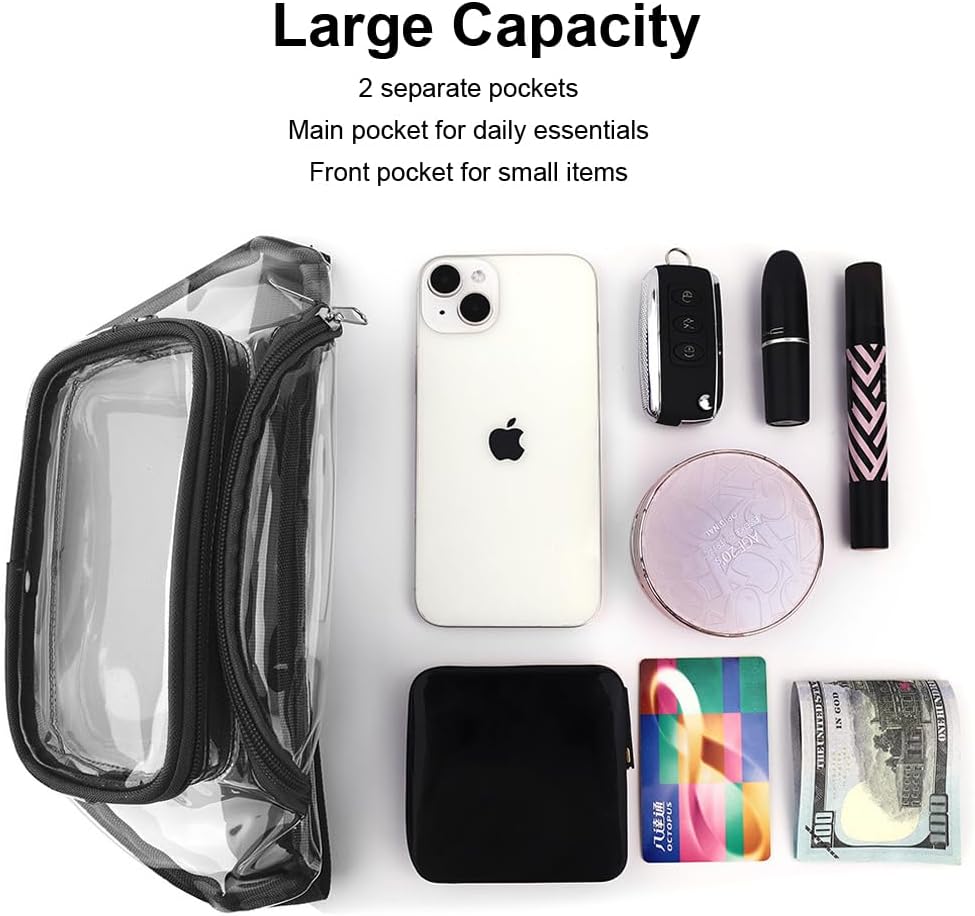 Clear Purses for Women - Stadium Approved Fanny Packs, Belt Bags - Trendy Crossbody Bags (Black) - Image 4