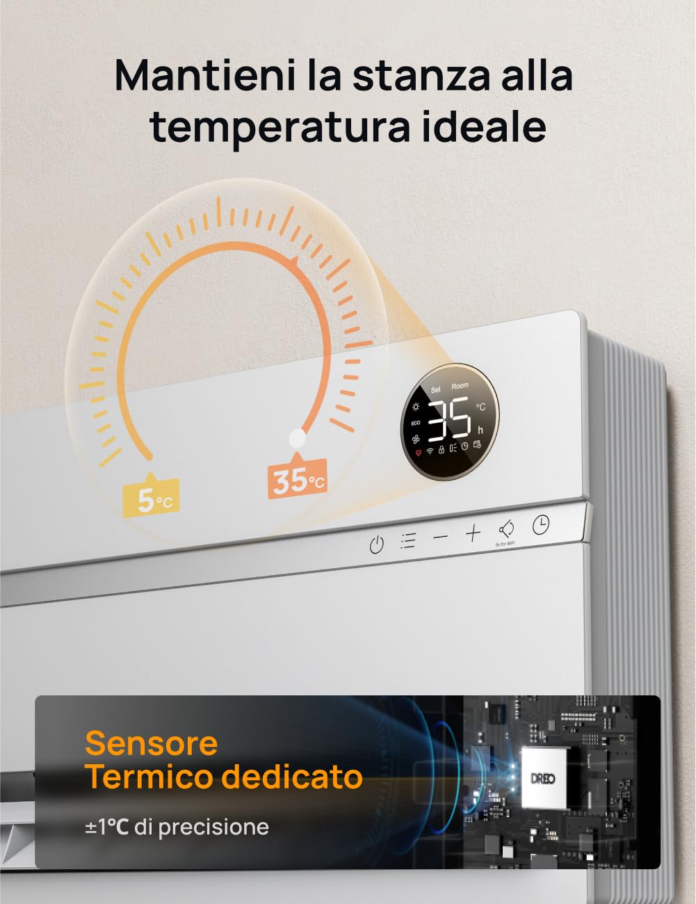 Dreo Radiateur mural intelligent, chauffage électrique pour chambre, oscillation verticale 120°, thermostat réglable, télécommande, minuterie 24h, installation facile, compatible Alexa, WH719S