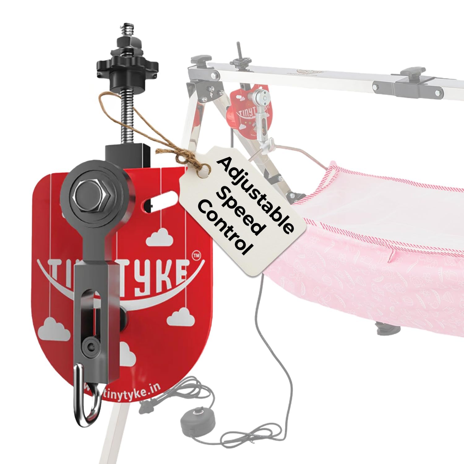 TINYTYKE Automation Kit (Cradle Not Included) - Automatic Cradle Kit for Baby with Pink Simple Hammock - Electric Swing Motor w/Adjustable Speed - Jhula Kit for Baby 0-3 Years - 20KG Weight Capacity