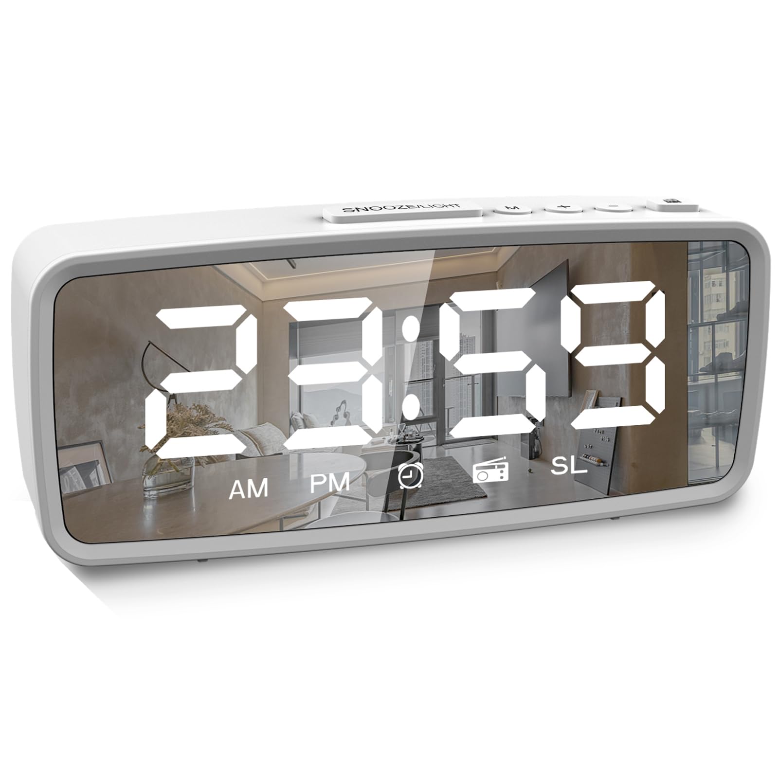 ThreeH Radio Réveil Digital Réveil 2 Sons DIDI & Radio 15 Niveaux de Volume 2 Alimentation Pile & Câble Auto-Off Radio 12/24 Heures Blanc