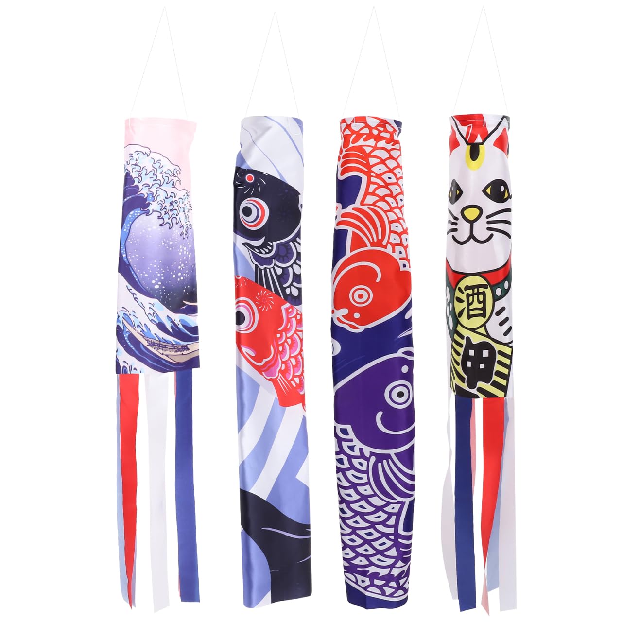 PRETYZOOM Drapeaux Suspendus Japonais Et Coréens 4 Pièces Manche À Air Décoration Extérieure Jardin Restaurant Léger Résistant Aux Intempéries 27.5X3.1 Pouces