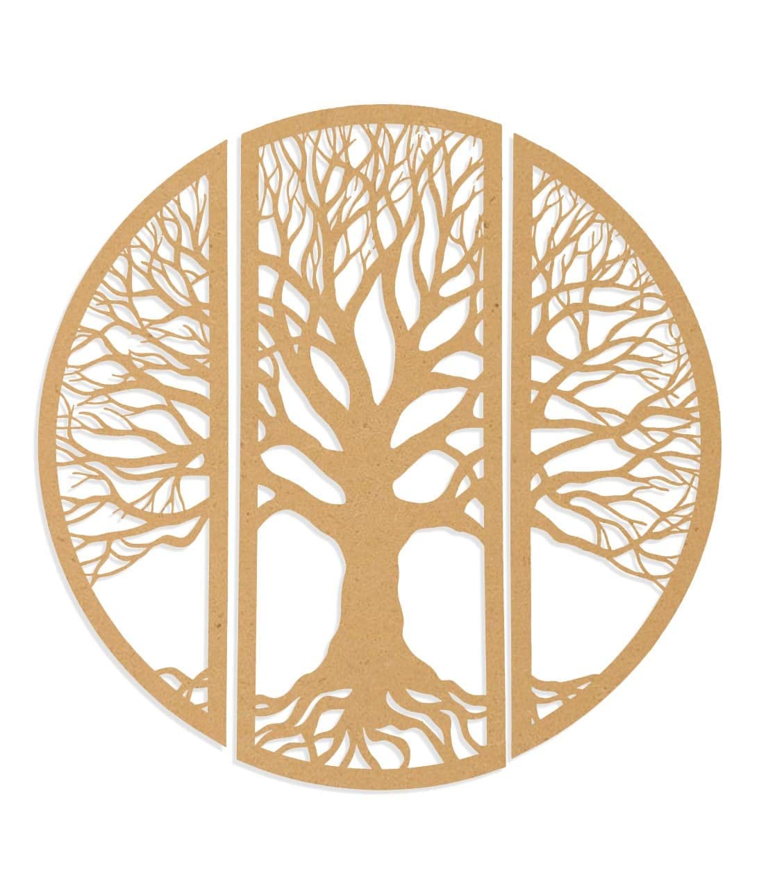 American-Elm Wooden Triptych Tree of Life, Large Wooden Wall Decorations, Home, Office Decoration and Living Room Wall Décor(MDF_20Cm_4mmThick)