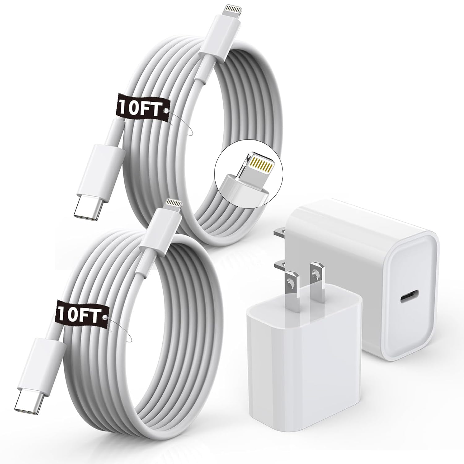 Photo 1 of [Apple MFi Certified]10FT Fast iPhone Charger,Extra Long Apple Charger Fast Charging 2Pack USB C Charger Block Plug + 10Foot Lightning Cable Cord for iPhone 14/Pro/Pro Max/Plus/13/12/11/XS/XR/X/SE2022