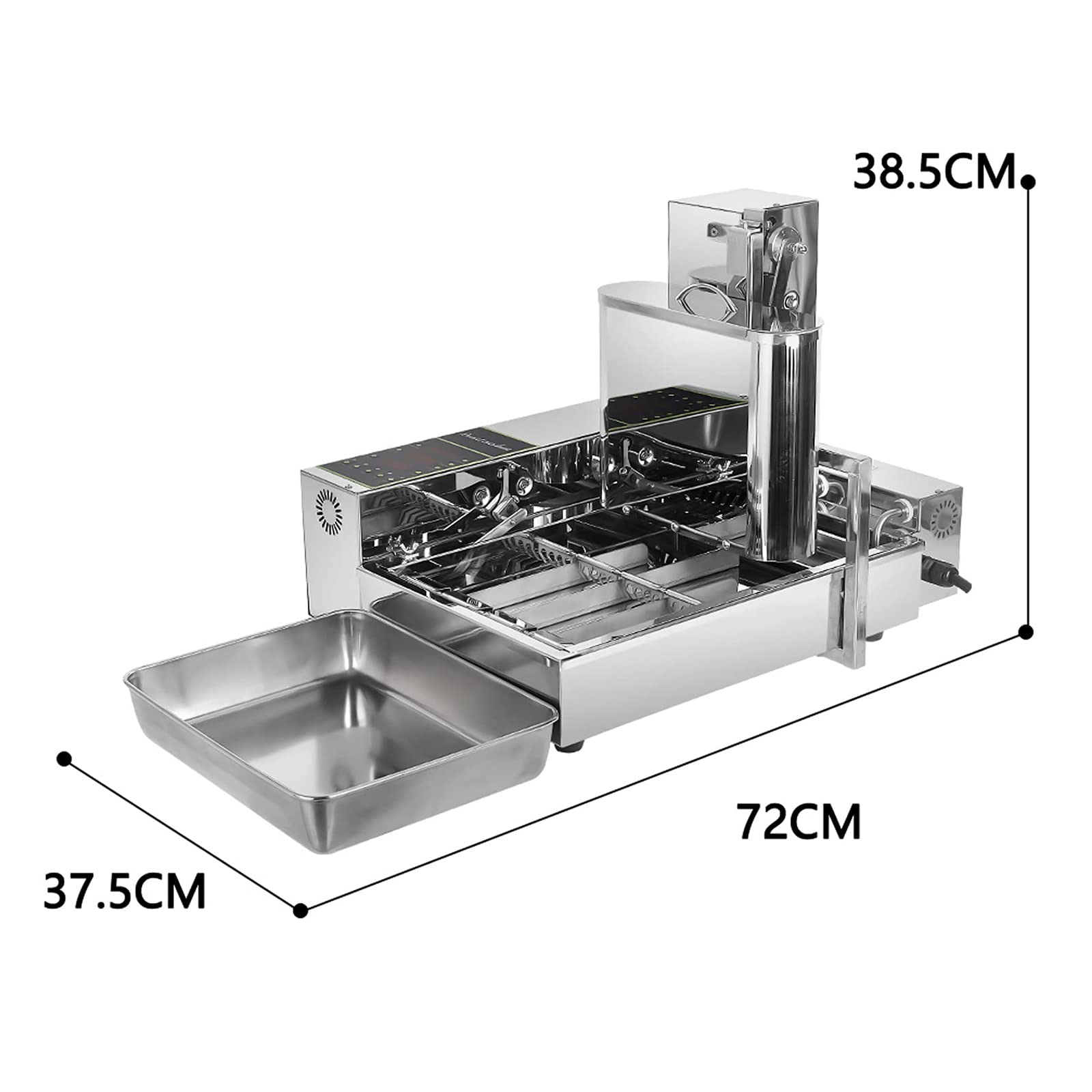 Máquina automática de donas, 2000 W, comercial, 4 filas, máquina automática de donas con tolva de 5,5 L, freidora digital de donas, grosor de dona ajustable, acero inoxidable, tolva de 5,5 L
