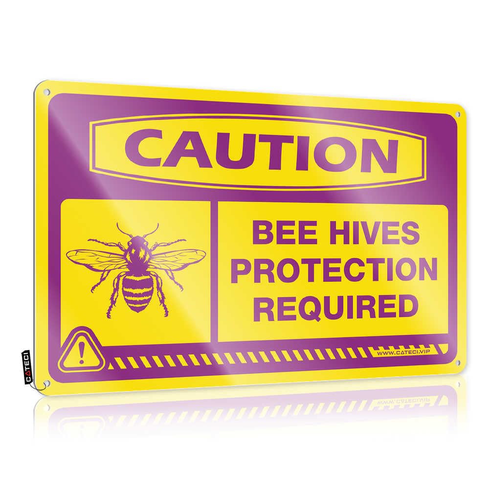 Beer Decor Grunge Matal Sign - Caution Bee Hives Protection Required Rustic Wall Art Soft Area Easy Hang For Outhouse(20X30CM)