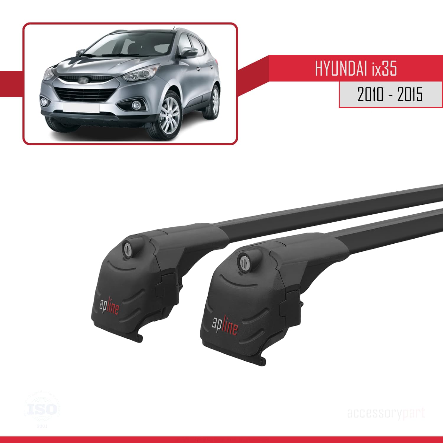 Kompatybilny z Hyundai ix35 2 (LM) 2010-2015 Aluminiowy bagażnik dachowy – 2 poprzeczki, czarne
