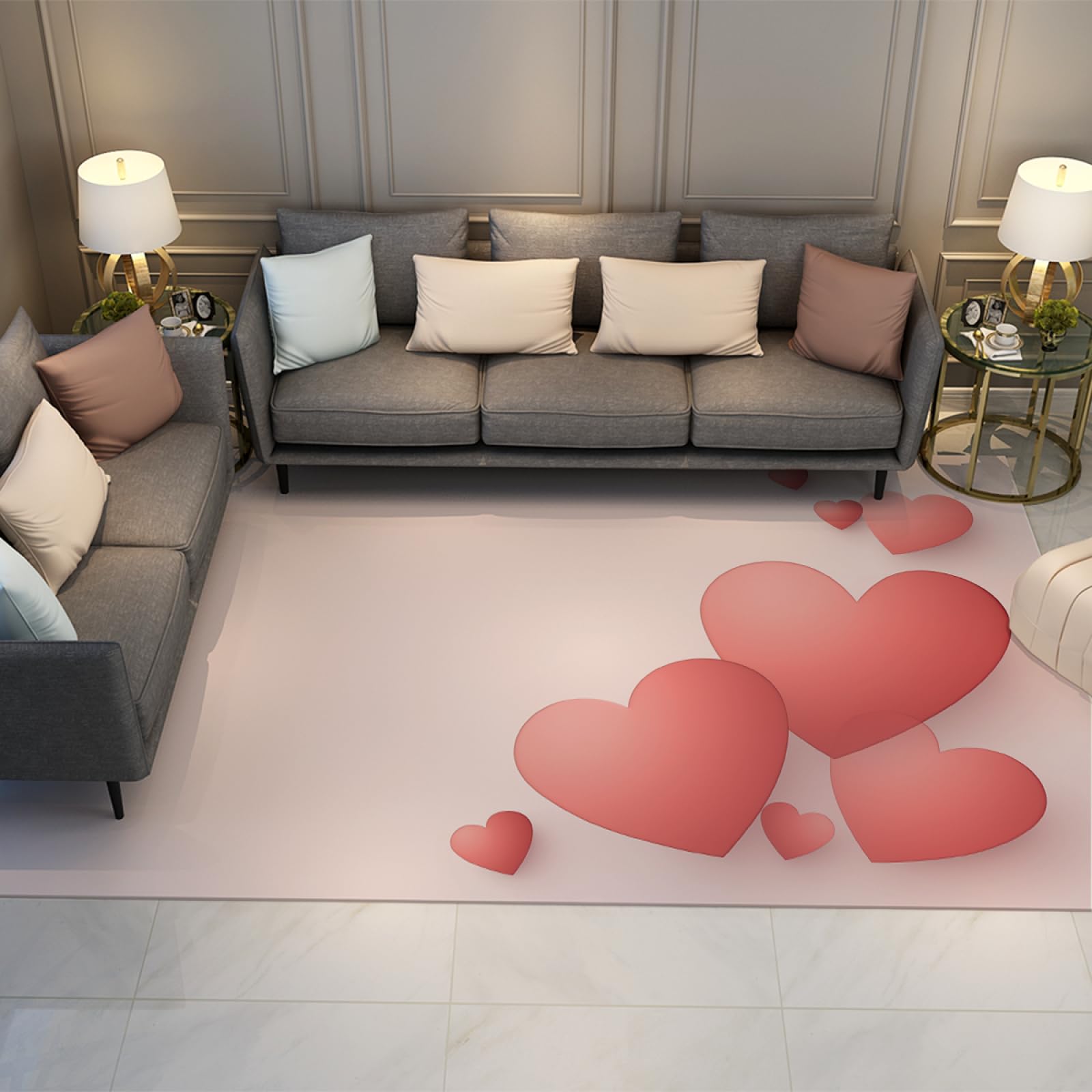 Tapis moderne rose motif amour pour une chambre cocooning et salon lavable