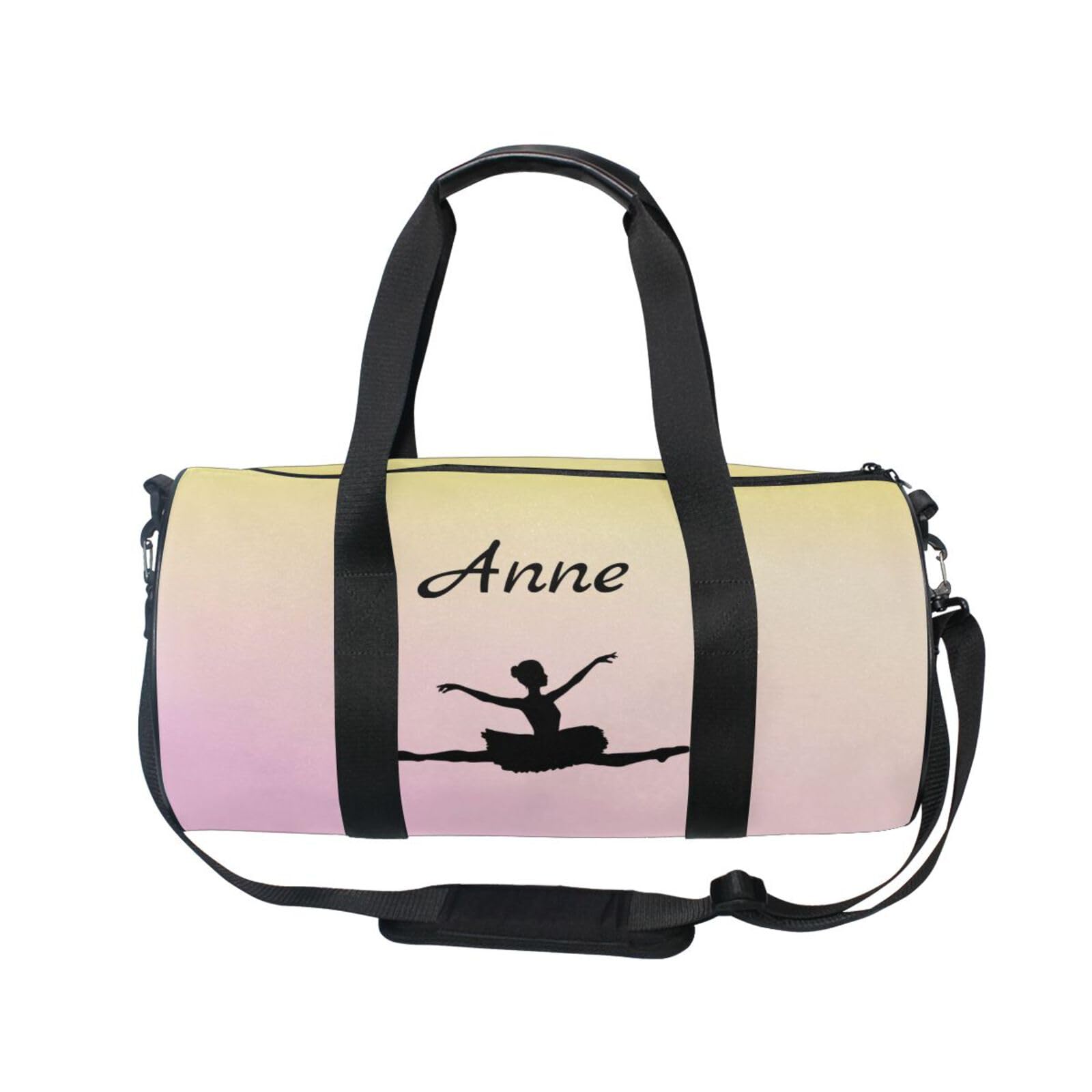 Personalized Dance Bag Gym Bag for Girl, Gradient Pink Yellow Custom Sport Duffel Bag Weekender Bags Travel Duffel Bag Gymnastics