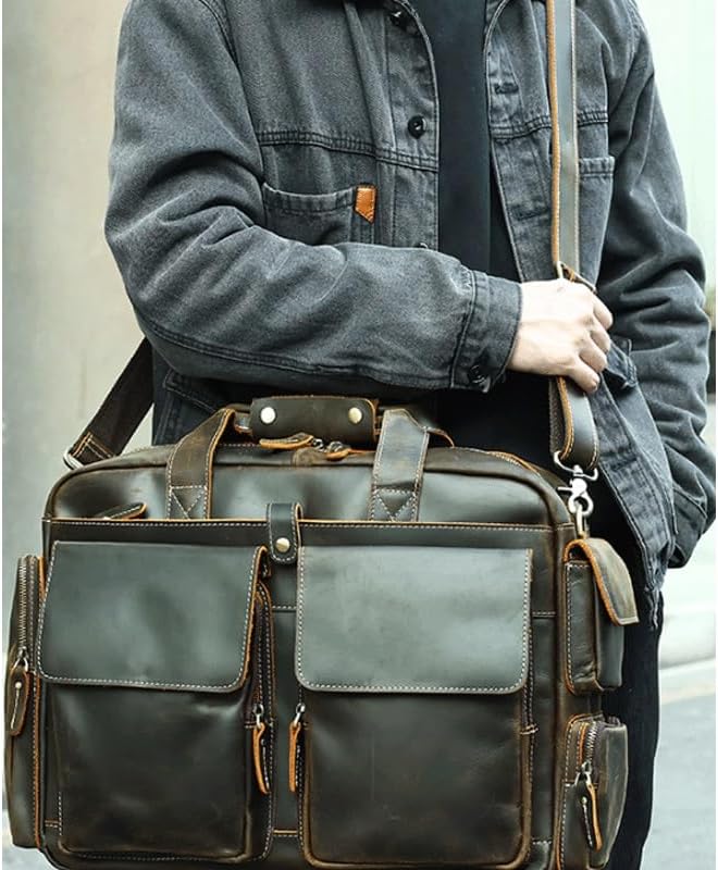 Briefcase Men's Cowhide Handbag Laptop Bag Office Travel Use image 4