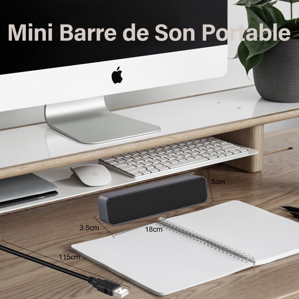 Haut-Parleur d'ordinateur, Haut-Parleur alimenté par USB pour Ordinateur de Bureau, PC Windows, Ordinateur Portable. Mini Barre de Son Portable - Plug and Play