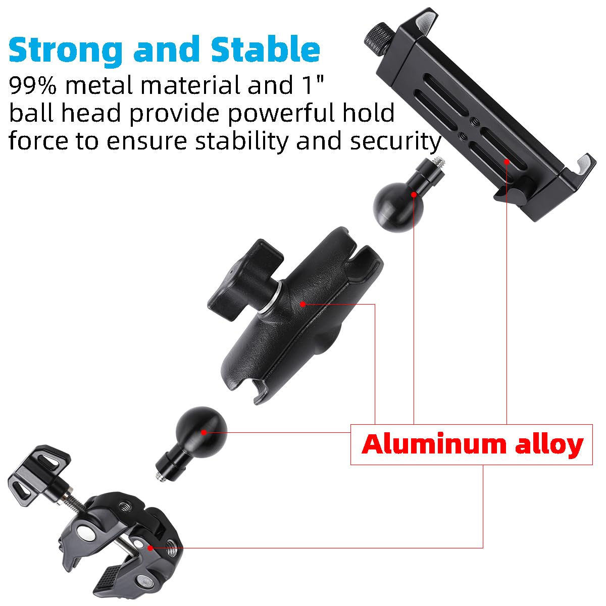 Supporto per tablet in alluminio per microfono, supporto laterale per tutti gli iPad, girevole a 360 gradi con morsetto super compatibile per iPad Pro 12.9, Air, Mini, Galaxy Tabs, tablet da 4,7-15