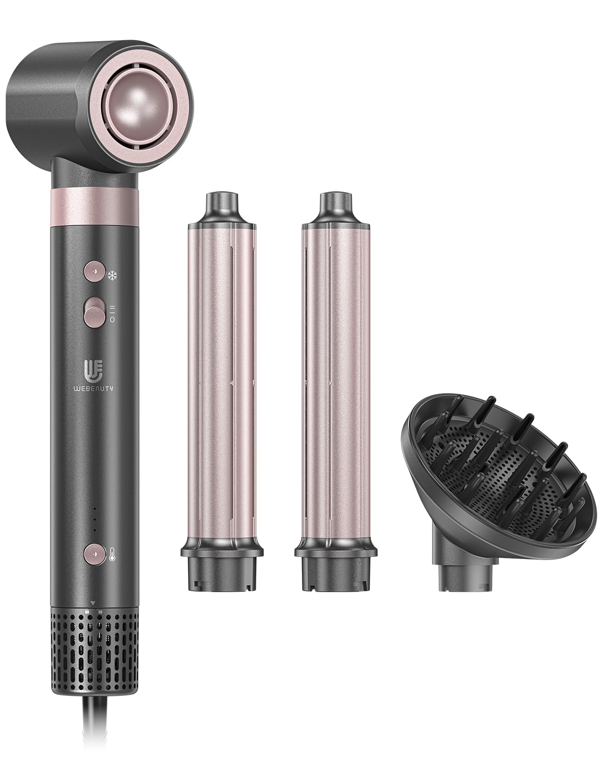webeauty Dual-Spannung 4in1 Hairstyler Neu Upgrad,110,000 U/Min, 30M/S, Haartrockner mit Lockenstab Automatisch, Diffusor, 500 Millionen Negative Ionen Föhn für Trocknen, Locken, Haarpflege