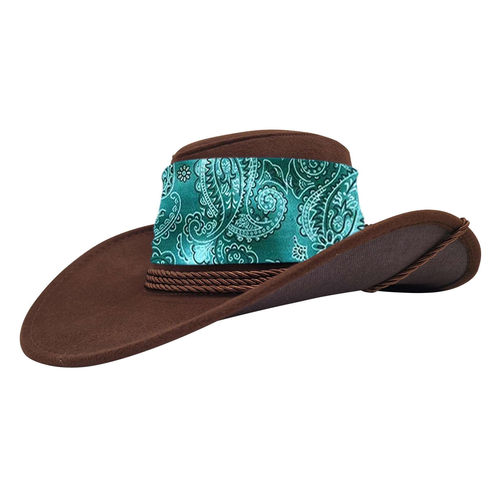 Komonee Cowboy Hat Dark Brown Paisley Green Sun Cap Faux Felt Leather Suede Fancy Dress Party Cowgirl Costume Outfit Western Travel Outdoor Sun Protection Mens Womens — image 1