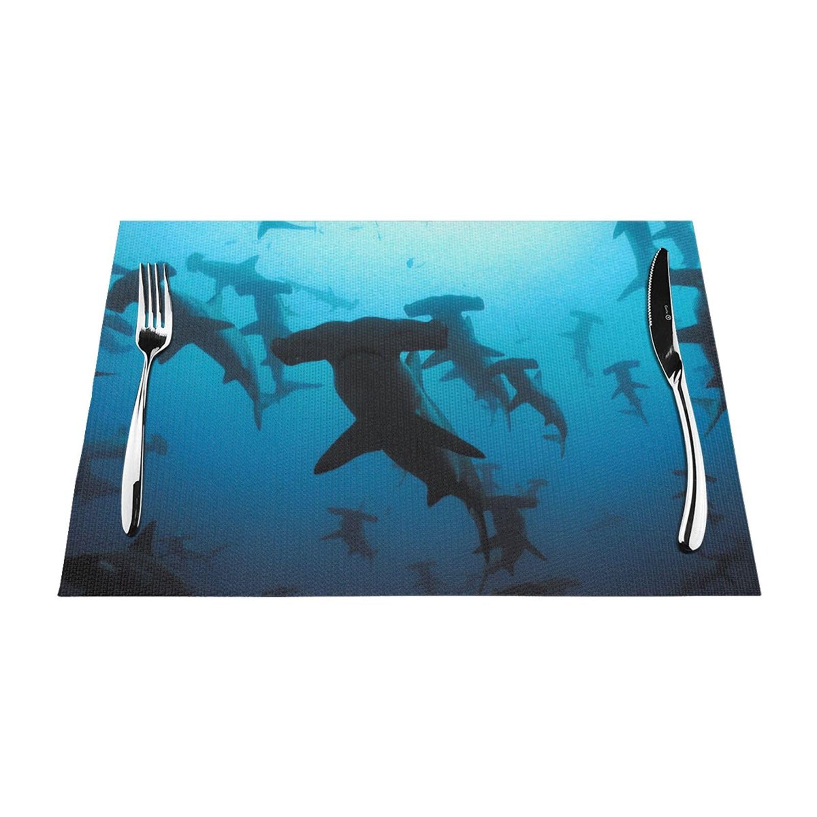 PVC Placemat Set of 6 PCS, 45x30 CM, Hammerhead Sharks Printed Non-Slip Heat Resistant Place Mats for Kitchen Dining Table Indoor Outdoor