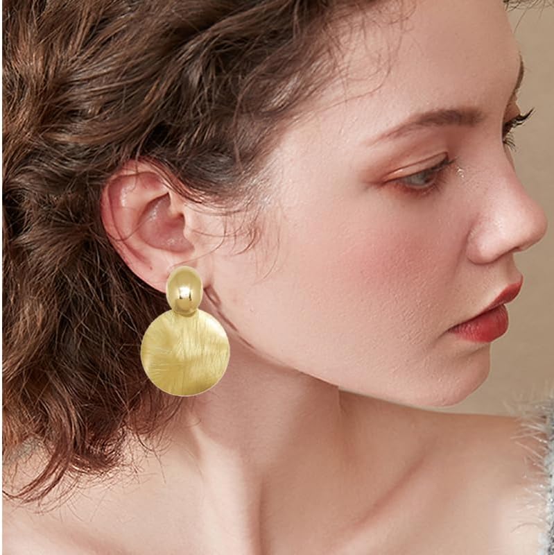 ONLYJUMP Gold Disc Earrings for Women Exaggerated Texture Disc Earrings Lightweight Circle Disc Geometric Flat Brushed Earrings Fashion Minimalist Round Disc Dangle Earrings Boho Statement Jewelry Gifts - Image 3