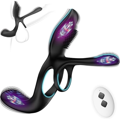 KUSHOR Vibrator for Couple, 3 in 1 Vibrating Cock Ring 10 Modes, Men's Penis Rings Vibrators, Perineum Mens Vibrator, G Spot Women Clitoral Stimulator, Sex Novelties Adult Sex Toys Massage Kits