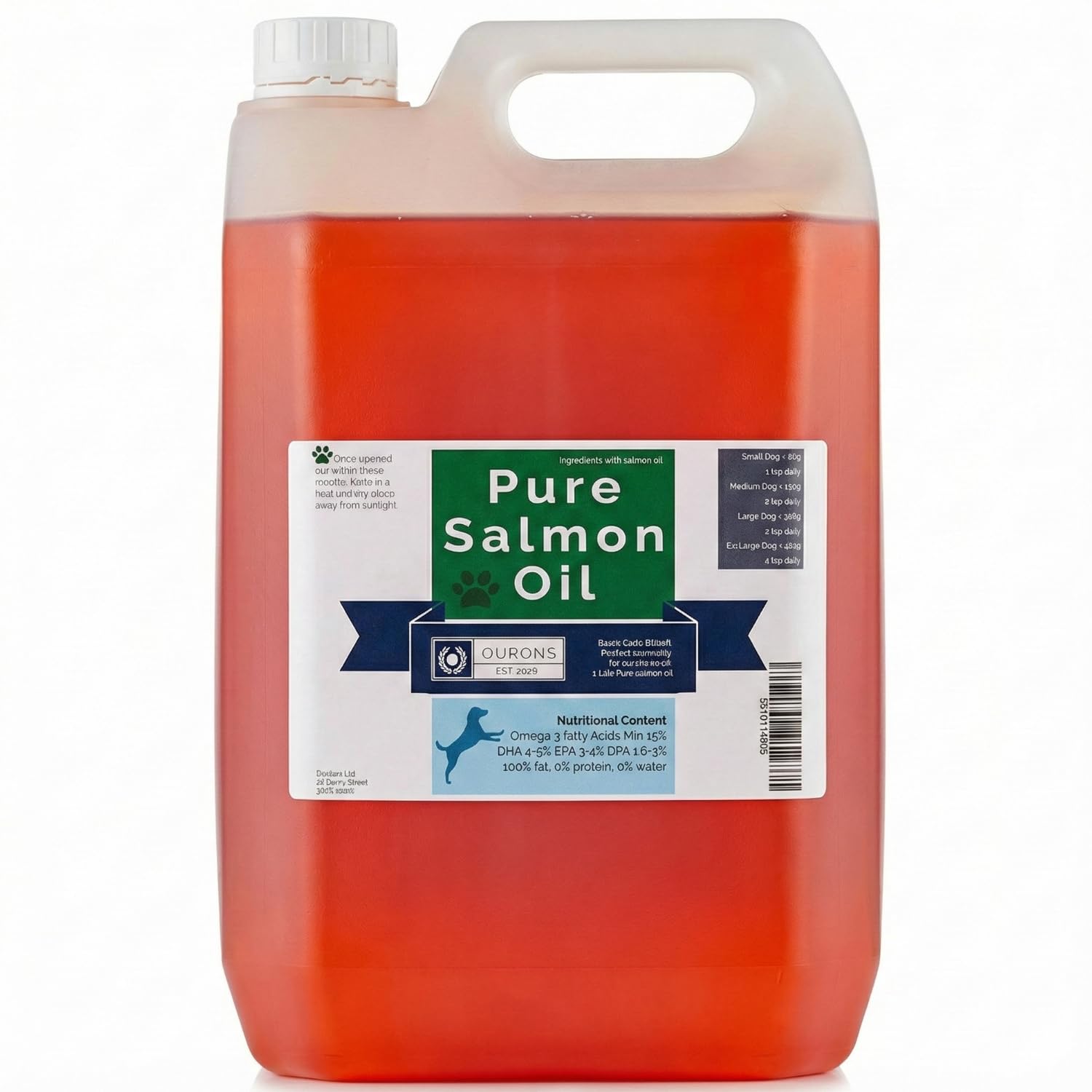 5 Litres Pure Salmon Oil For Dogs - Premium Food Grade Fish Oil
