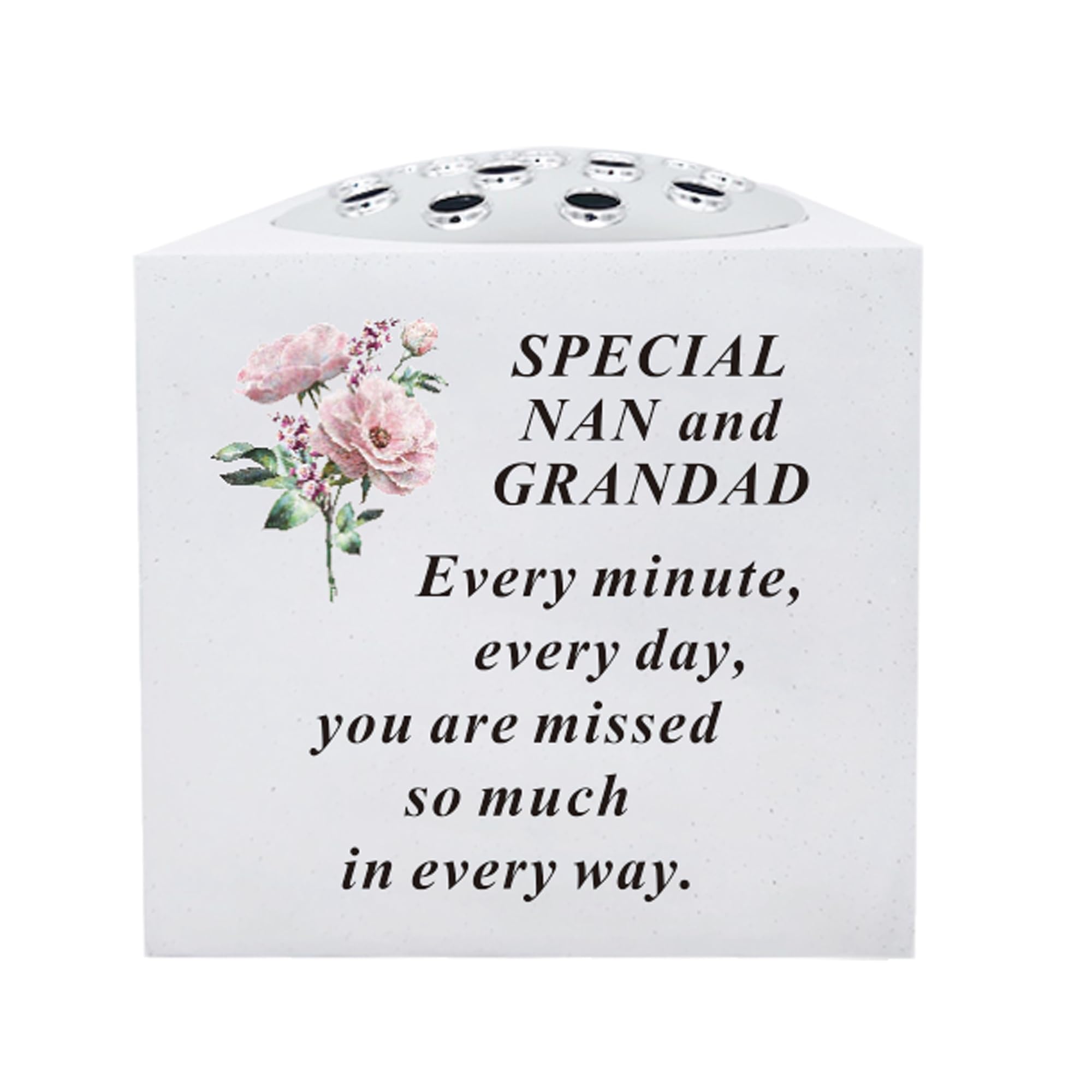 David Fischhoff Ivory Nan And Grandad Memorial Vase – Rose Bowl Graveside Flower Holder With Floral Design & Verse, Weatherproof Remembrance Ornament