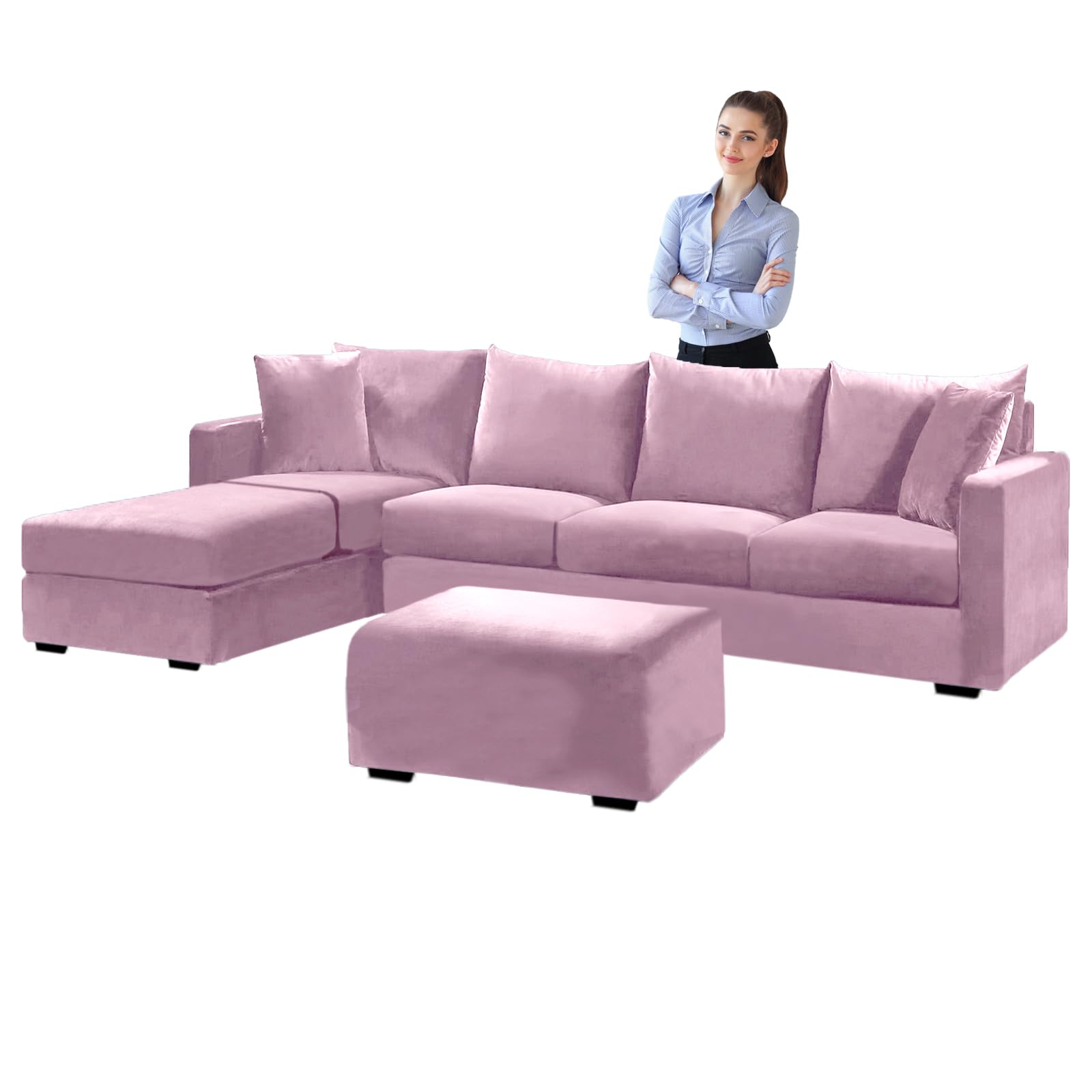 SYLC Velvet Sofa Covers L Shape, Stretch Corner Sofa Cover with Cushion Covers, Couch Cover Friheten Cover for U Sectional Sofa (Pink,Cushion Square-S) โ image 1
