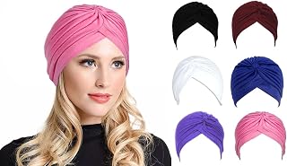 6 Pieces Knot Turbans Beanie for Women, Pre-Tied Pleated Turban Bonnet Cap Headwrap Sleep Soft Hat for Women Girls