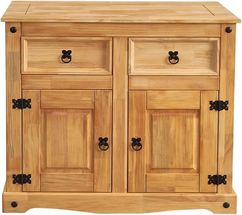 Panana Corona Sideboard 2 Door 2 Drawer Solid Waxed Pine Wood Natural Mexican Pine Sideboard Dining Room Furniture (2 Door 2 Drawer)