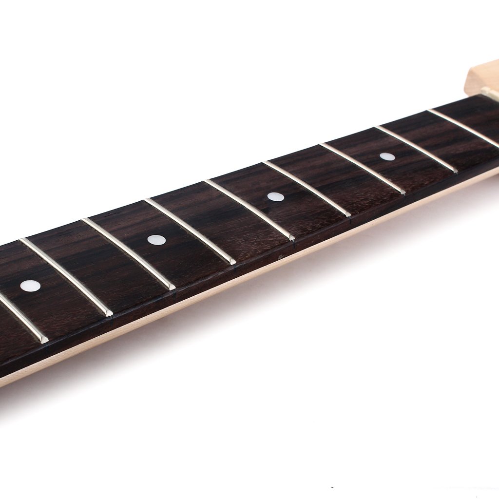 Alnicov Unlackierter Gitarrenhals aus Ahornholz, Kopfplatte mit 22 Bünden für E-Gitarre, Ersatzteil, weiße Punkte
