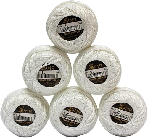 UMC STAG 6 bolas de hilo de bordado de algodón perla de alta calidad, tamaño 8  Hilo de ganchillo 100% algodón egipcio  Hilo de bordado de punto de