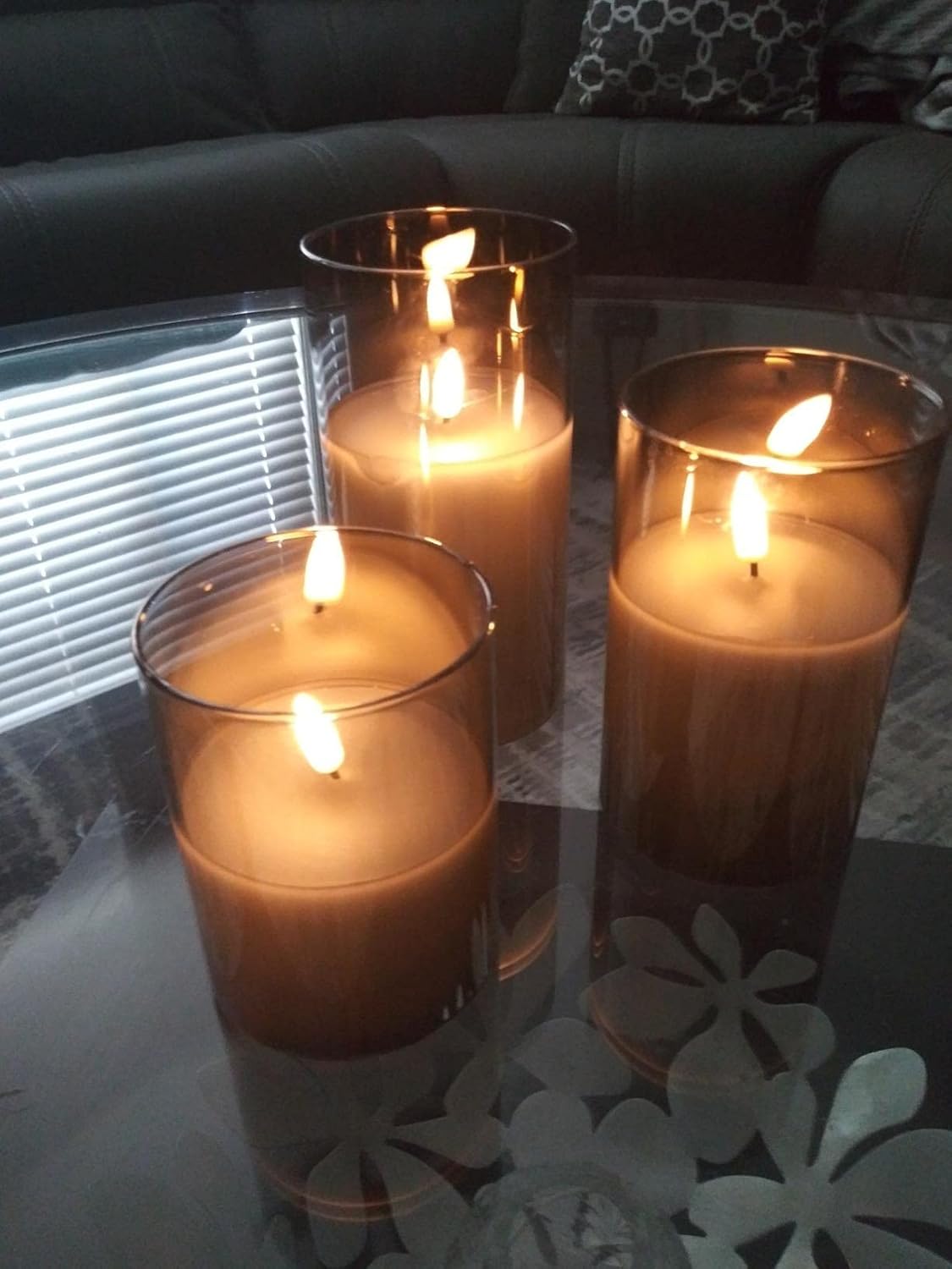 Eywamage Gray Glass Flameless Candles with Remote, Flickering LED Battery Candles 3 Pack for Home Seasonal Decor Gifts, D 3" H 4" 5" 6" : Tools & Home Improvement