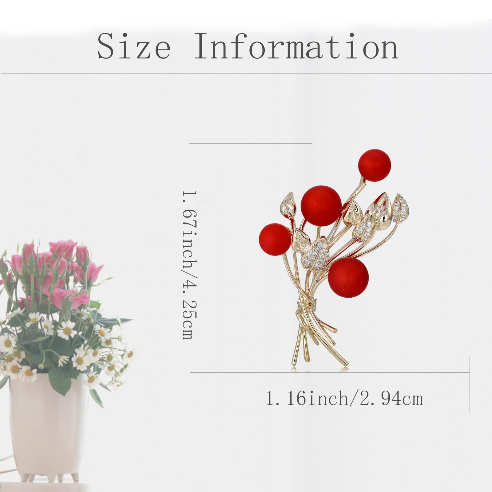 Midari Red Flower Bouquet Brooch Pin for Women Lapel Pins Corsage Brooches Scarf Clip Pins for Men Suit Clothing Dress Accessories Decoration Fashion Jewelry Gifts