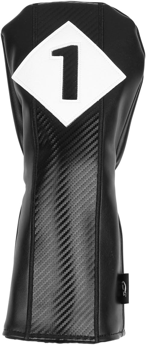 Sahara Black Graphite Weave Retro Golf Headcover Set - 5 Pack, Driver, Fairways (#3, 5, X) Hybrid - Premium PU Leather - Golf Club Cover