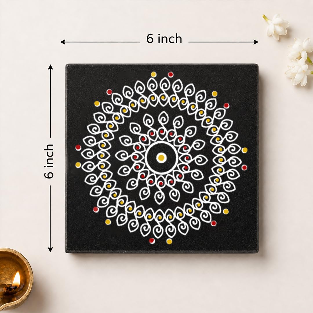 Chitrashila Granite Rangoli Tile - Pulli Kolam Design -3
